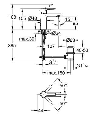 Змішувач для умивальника Grohe Lineare, одноважільний, хром (32109001)