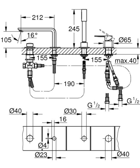 Змішувач для ванни Grohe Lineare, одноважільний, хром (19577001)