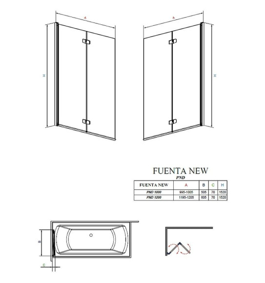Шторка для ванни Radaway Fuenta New PND 120 L, ліва, 152x120 (208212-01L)