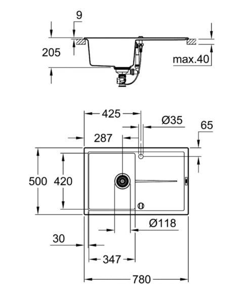 Кухонна мийка гранітна Grohe K400, 78x50, чорний (31639AP0)