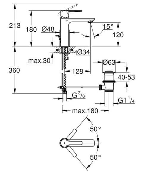 Змішувач для умивальника Grohe Lineare, одноважільний, хром (32114001)