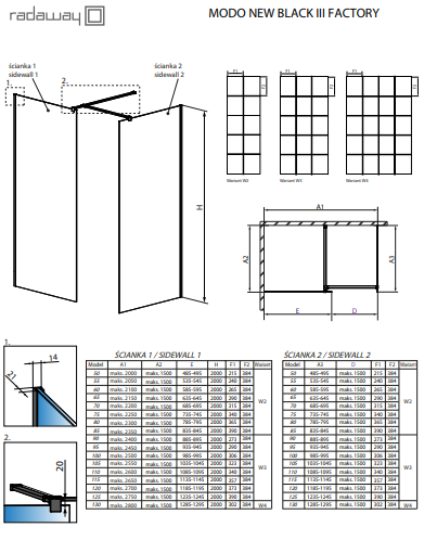 Душова стінка Radaway Walk-In Modo New Black III Factory 110 (389114-54-55)