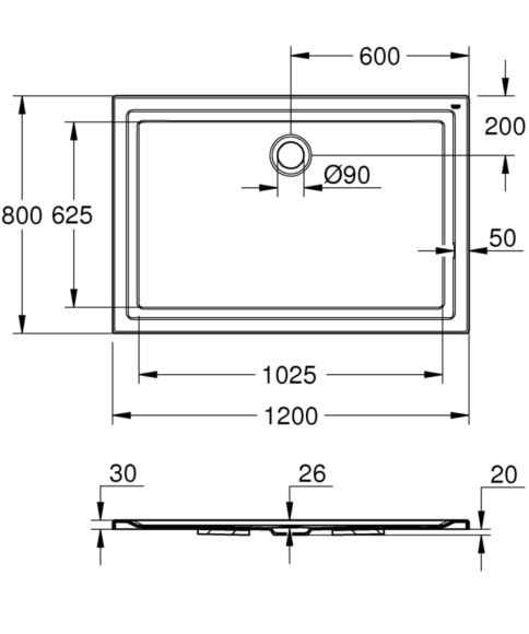 Душовий піддон Grohe, 120x80 (39305000)