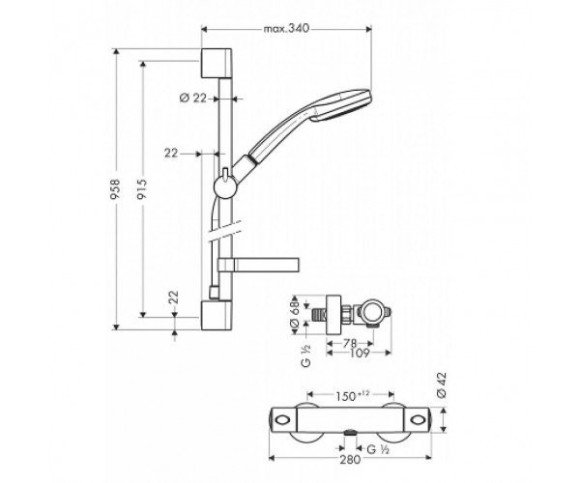 Душовий гарнітур Hansgrohe Croma 100 Vario+ Ecostat Comfort/Combi (27035000)