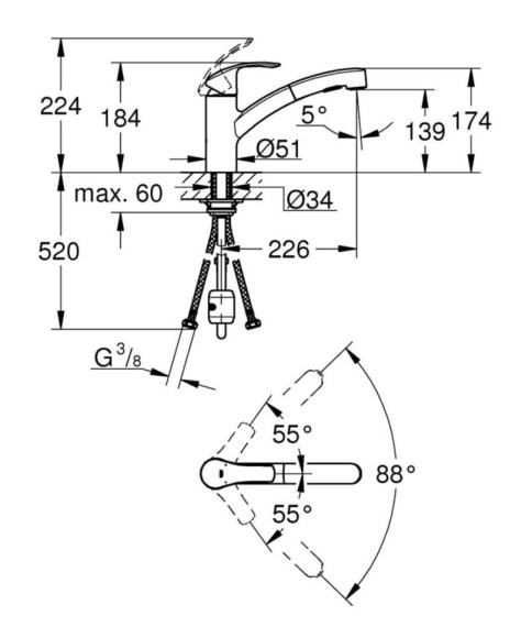 Змішувач для кухні Grohe Eurosmart, одноважільний, сріблястий (30305DC0) Змішувач для кухні Grohe Eurosmart, одноважільний, сріблястий (30305DC0)
