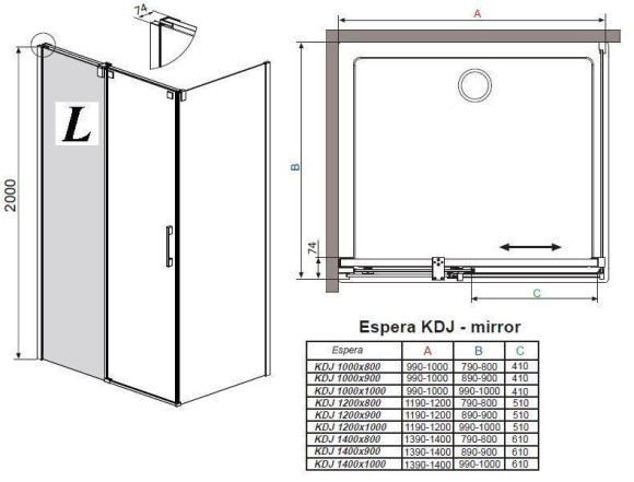 Душевые двери Radaway Espera Mirror KDJ 100L, левые (380130-71L) Душевые двери Radaway Espera Mirror KDJ 100L, левые (380130-71L)