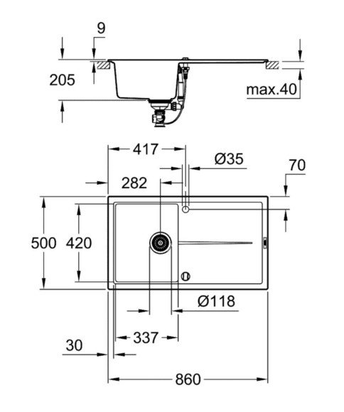 Кухонна мийка гранітна Grohe K400, 86x50, чорний (31640AP0)
