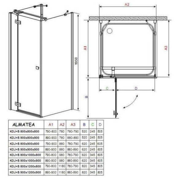 Душевая кабина Radaway Almatea KDJ+S, левая, 80x80 (31532-01-01L1)