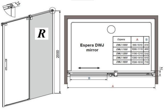 Душевые двери Radaway Espera Mirror KDJ 100R, правые (380130-71R) Душевые двери Radaway Espera Mirror KDJ 100R, правые (380130-71R)