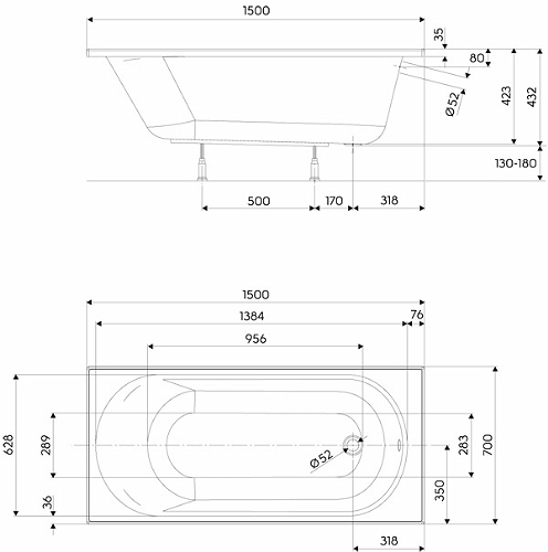 Ванна акрилова Kolo Opal Plus, 150x70 (XWP135000N)