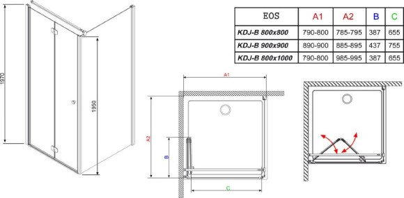 Душевая кабина Radaway Eos KDJ-B, левая, 90x90 (37403-01-01NL)