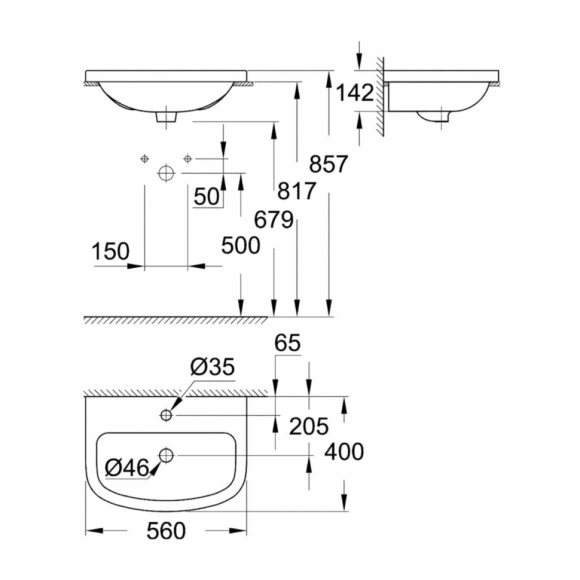 Умивальник врізний Grohe Bau Ceramic, 56 (39422000)