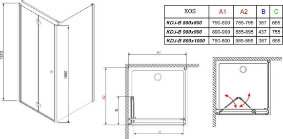 Душевая кабина Radaway Eos KDJ-B, правая, 100x80 (37443-01-01NR)