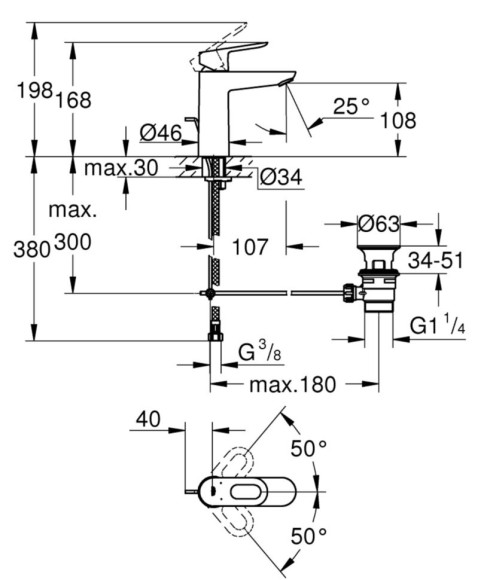 Змішувач для умивальника Grohe BauLoop, одноважільний, хром (23762000)
