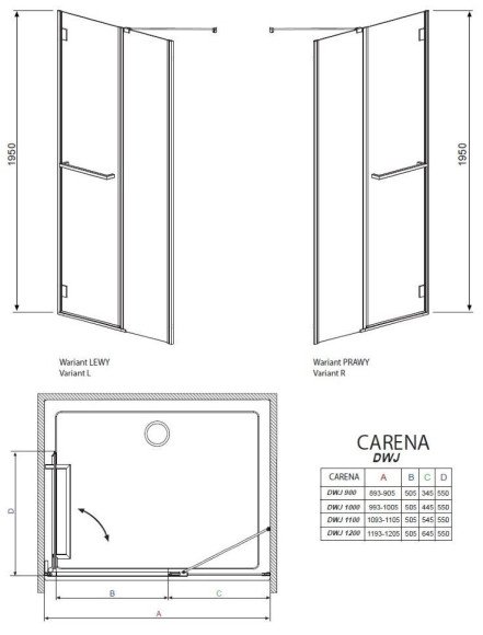 Душевые двери Radaway Carena DWJ 100L, левые (34322-01-01NL)