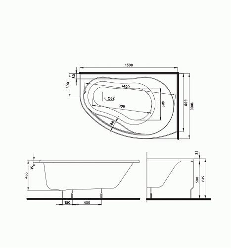 Ванна акриловая Kolo Promise, правая, 150х100 (XWA3050000)