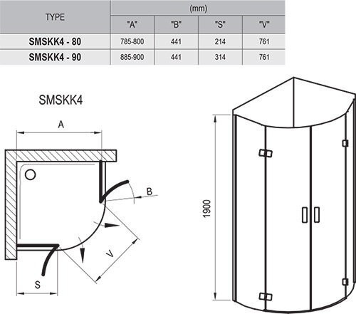 Душевая кабина Ravak SmartLine SMSKK4, 80x80 (3S244A00Y1)