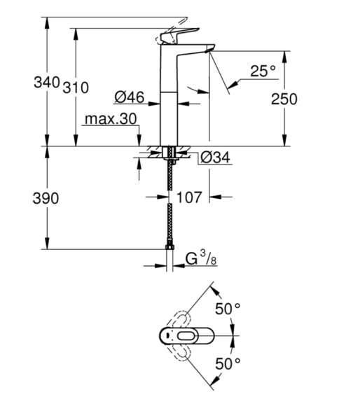 Змішувач для умивальника Grohe BauLoop, одноважільний, хром (23764000)