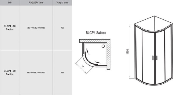 Душова кабіна Ravak Blix Sabina BLCP4, 90x90 (3B270U40Z1)