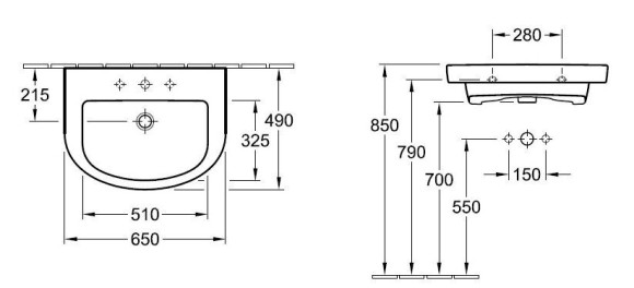 Умивальник підвісний Villeroy&Boch Subway 2.0, 65 (7114FB01)
