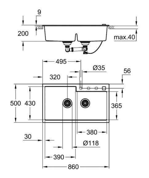 Кухонна мийка гранітна Grohe K500, 86x50, сірий (31649AT0)