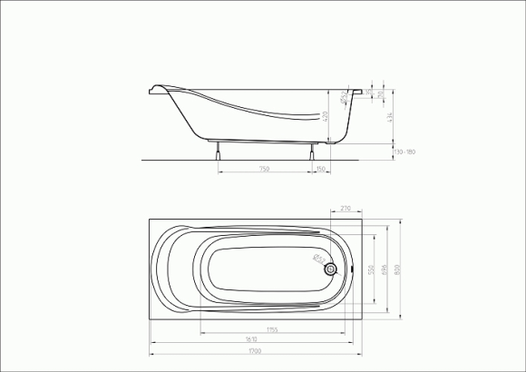 Ванна акриловая Kolo Saga, 170x80 (XWP3870000)