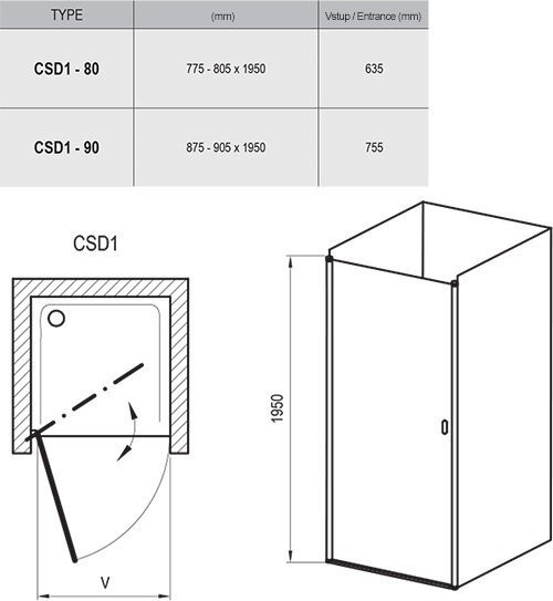 Душові двері Ravak Chrome CSD1-80 (0QV40100Z1)