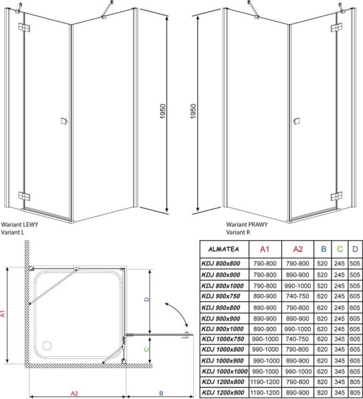 Душевая кабина Radaway Almatea KDJ, левая, 90x90 (32102-01-01NL)