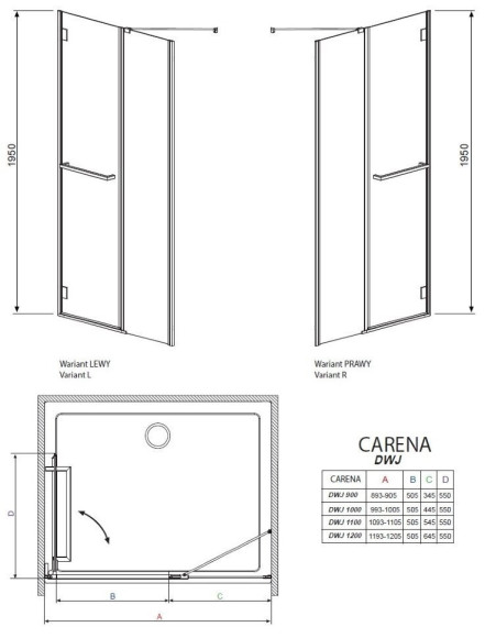 Душевые двери Radaway Carena DWJ 90R, правые (34302-01-01NR)
