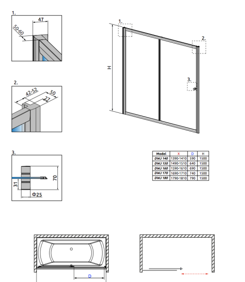 Шторка для ванны Radaway Vesta DWJ 180, 150x180 (209118-01-01)