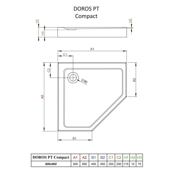 Душовий піддон Radaway Doros PT Compact, 90x90 (SDRPTP9090-05)