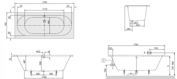 Ванна акриловая Villeroy&Boch O.novo, 180х80 (UBA180CAS2V-01) Ванна акриловая Villeroy&Boch O.novo, 180х80 (UBA180CAS2V-01)