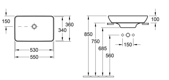 Умывальник накладной Villeroy&Boch Venticello, 55 (41135501)