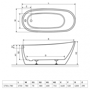 Ванна акрилова Radaway Nikia, 175x78 (WA1-41-175X078U-B)