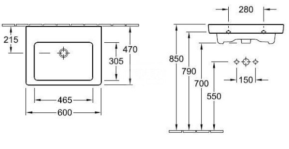 Умывальник подвесной Villeroy&Boch Subway 2.0, 60 (71136G01) Умывальник подвесной Villeroy&Boch Subway 2.0, 60 (71136G01)