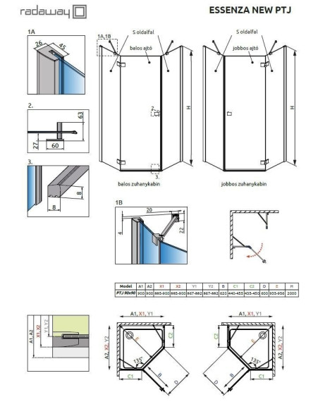 Душевая кабина Radaway Essenza New PTJ, правая, 90x90 (385010-01-01R)