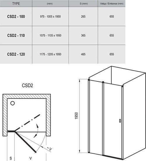 Душові двері Ravak Chrome CSD2-100 (0QVACU00Z1)