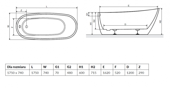 Ванна акрилова Radaway Sapientza, 175x78 (WA1-42-175X078U-BC)