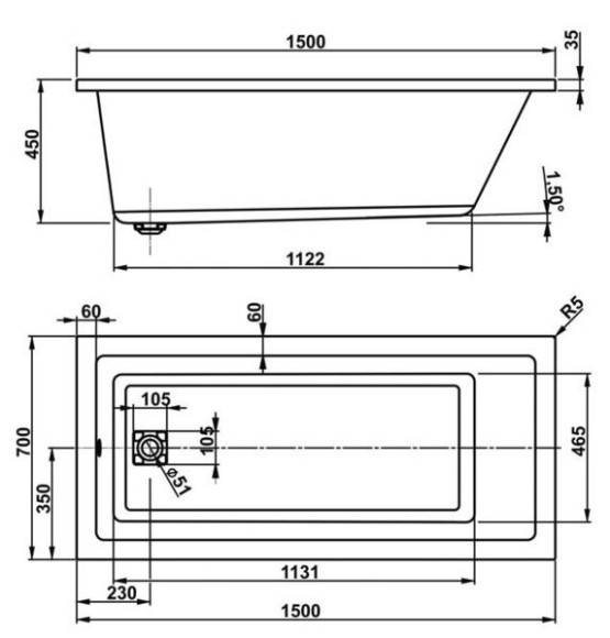 Ванна акрилова Vagnerplast Cavallo, 150x70 (VPBA157CAV2X-01)
