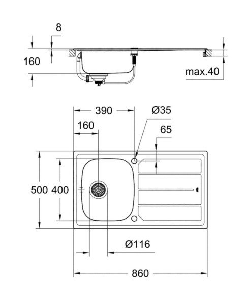 Кухонна мийка сталева Grohe K200, 86x50 (31552SD0)