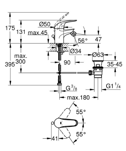Смеситель для биде Grohe Euroeco, однорычажный, хром (23263000)