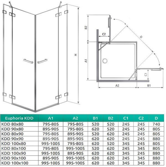 Душевая кабина Radaway Euphoria KDD, левая, 90x90 (383060-01L)