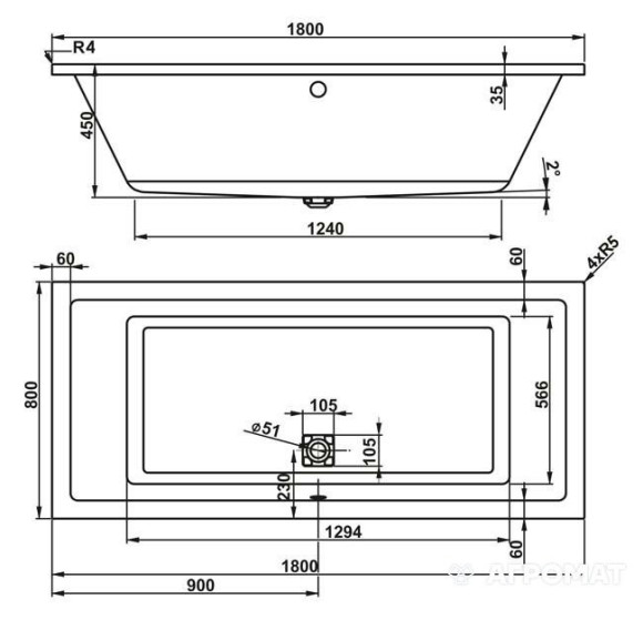 Ванна акриловая Vagnerplast Cavallo, 180x80 (VPBA180CAV2X-04)