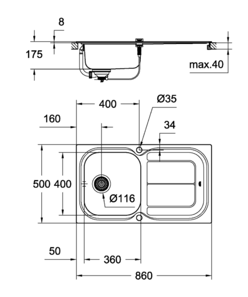 Кухонна мийка сталева Grohe K300, 86x50 (31563SD0)