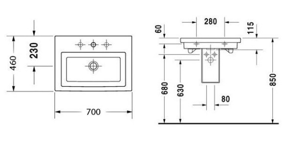 Умивальник підвісний Duravit Bacino 2nd Floor, 70 (491700000)