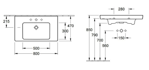 Умивальник підвісний Villeroy&Boch Subway 2.0, 80 (71758GR1)