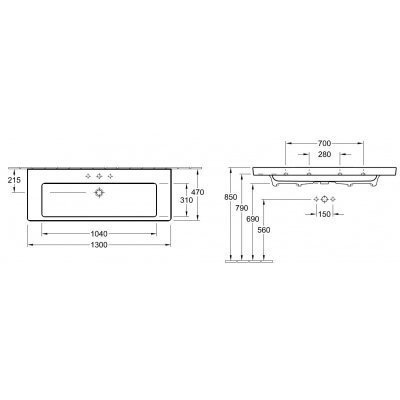 Умывальник подвесной Villeroy&Boch Subway 2.0, 130 (7176D001) Умывальник подвесной Villeroy&Boch Subway 2.0, 130 (7176D001)