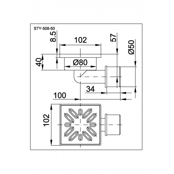 Душовий трап Styron, 10х10 (STY-508-50)
