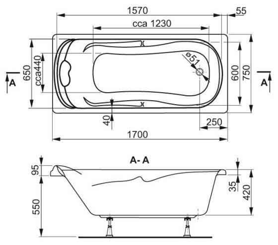 Ванна акриловая Vagnerplast CharItka, 170x75 (VPBA170CHA2X-04)