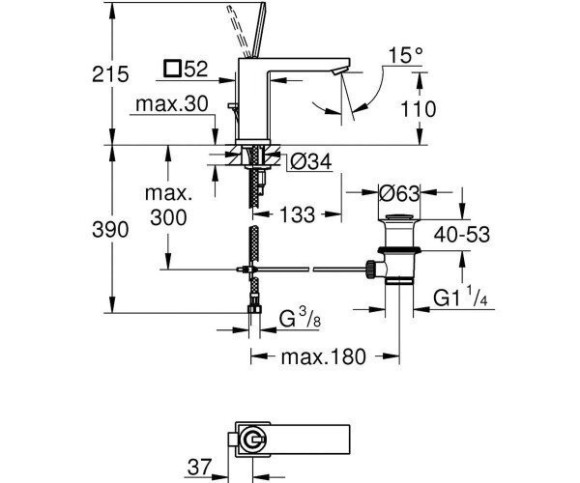 Cмеситель для умывальника Grohe Eurocube Joy, джойстик, хром (23657000)